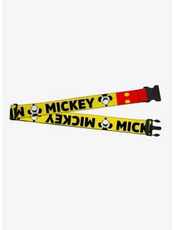 Disney Mickey Smiling Up Pose Flip Buttons Yellow Black Red Luggage Strap